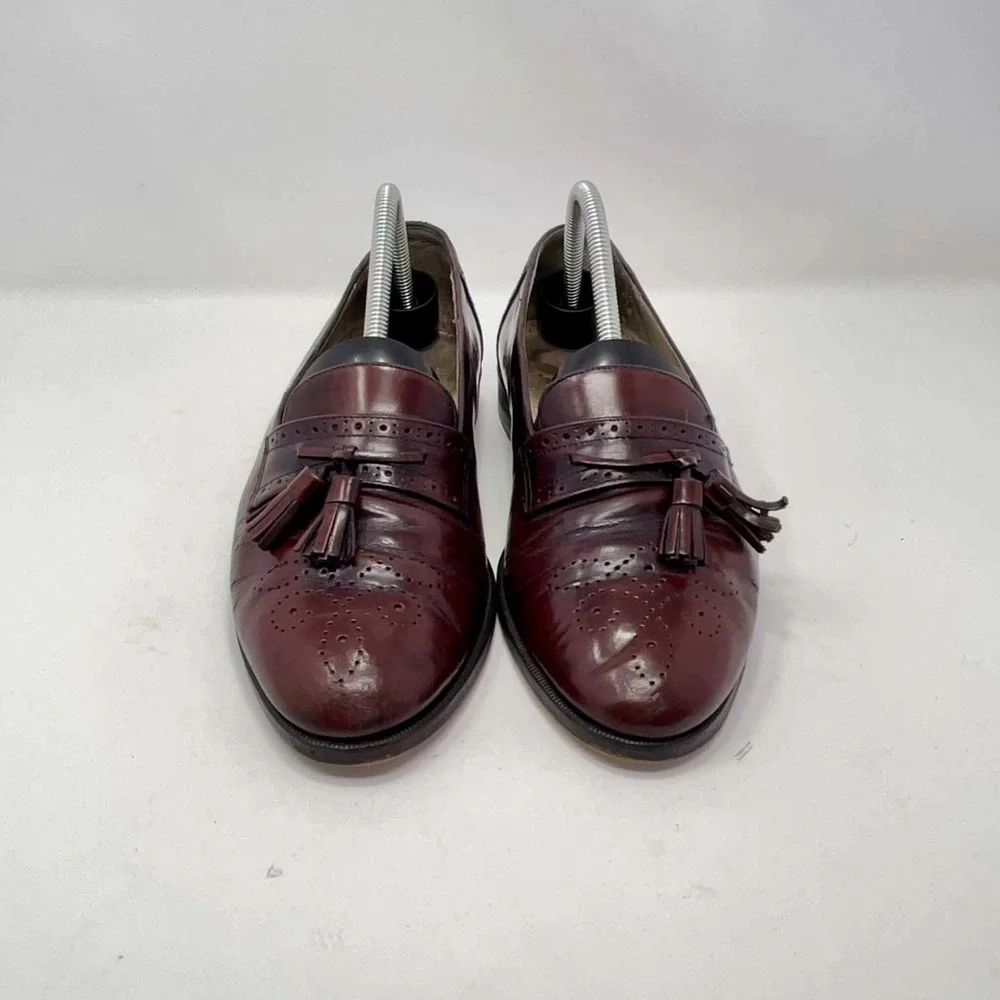 Florsheim 272 Series Mens 8 D Burgundy Leather Tassel Wingtip Loafers Italy Rare